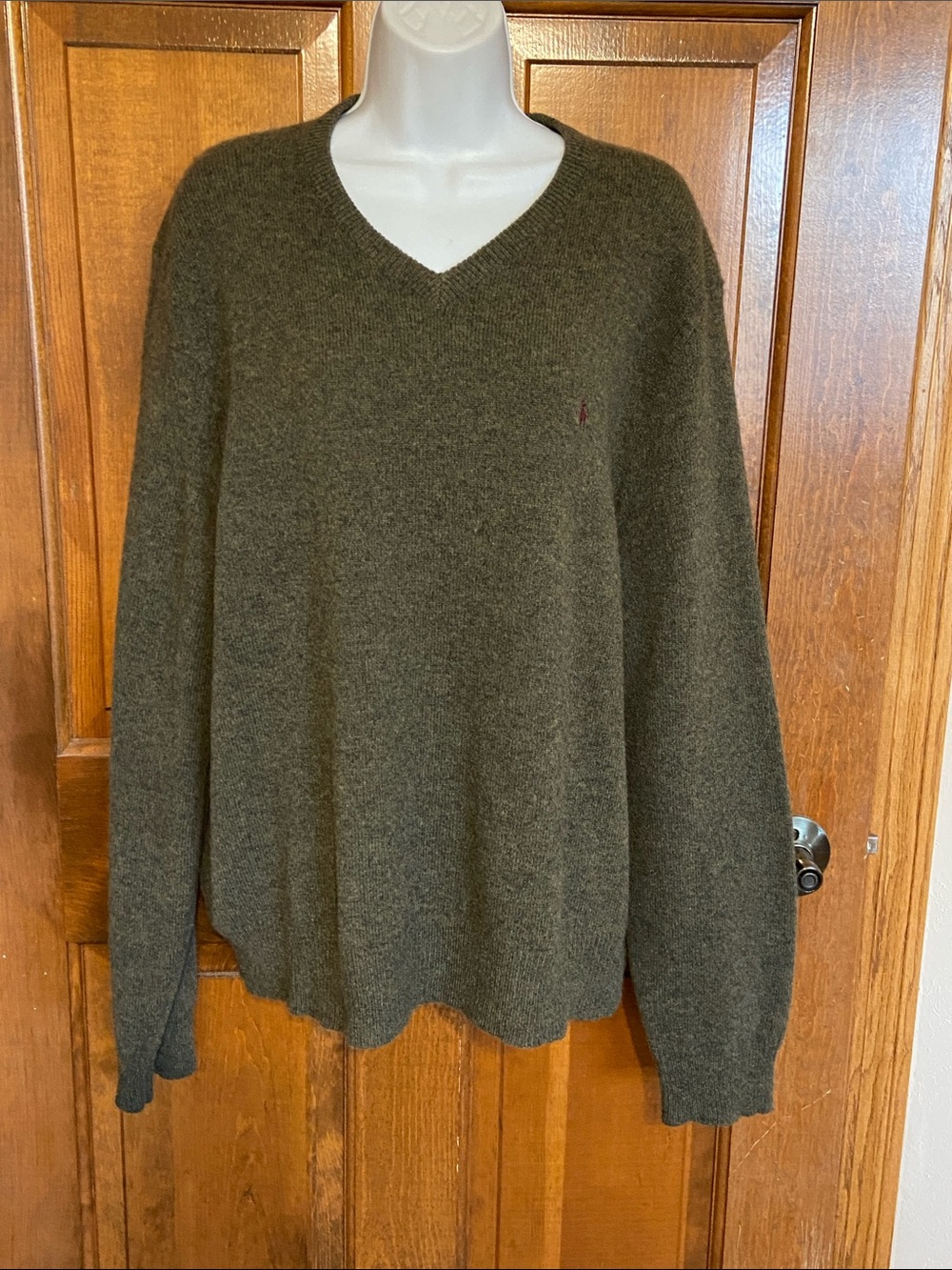 Polo Ralph Lauren vintage Sweater Green V-Neck Pullover Knit Lambswool Size XXL